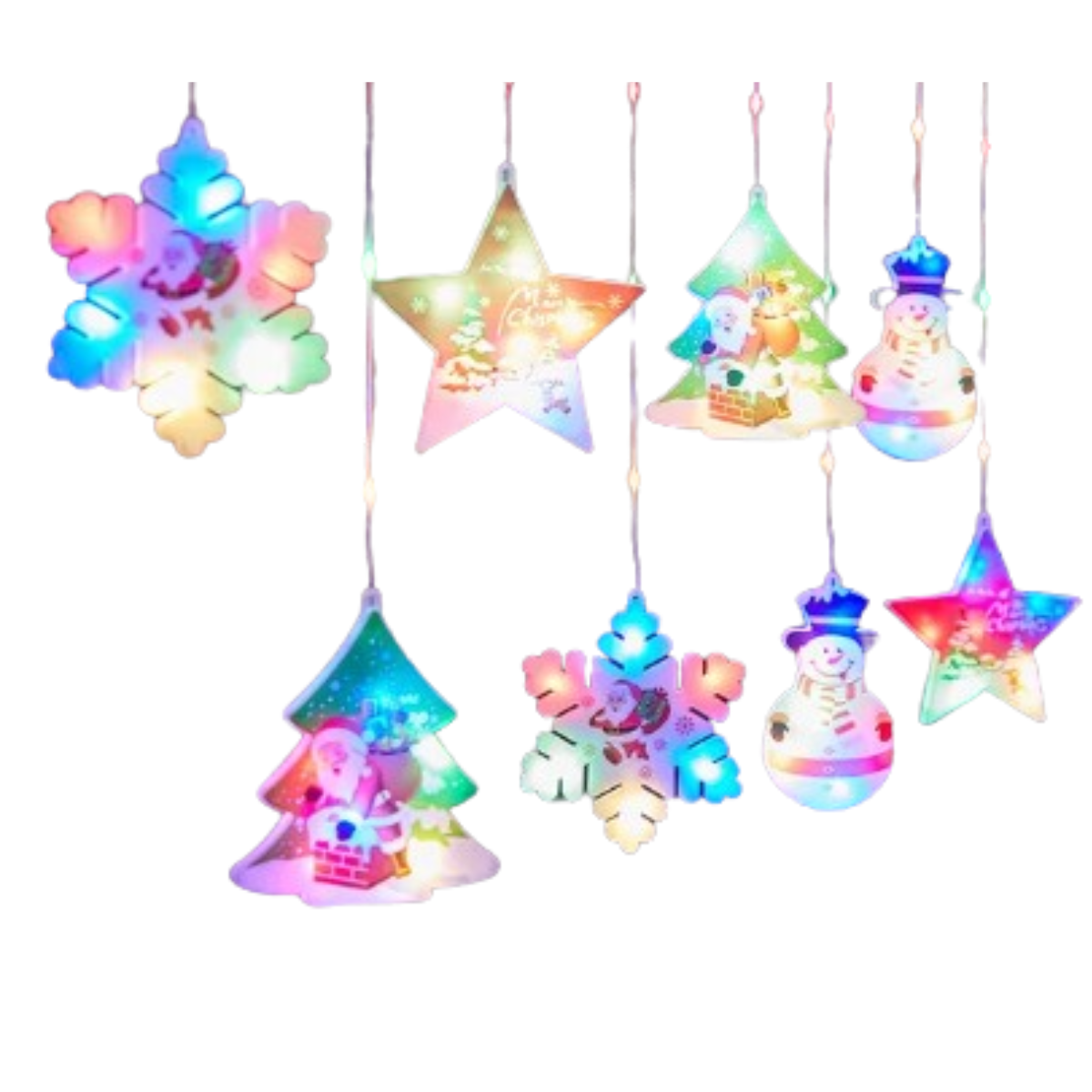 Guirnalda Cortina LED — 6 Figuras Navideñas (Bajo consumo)