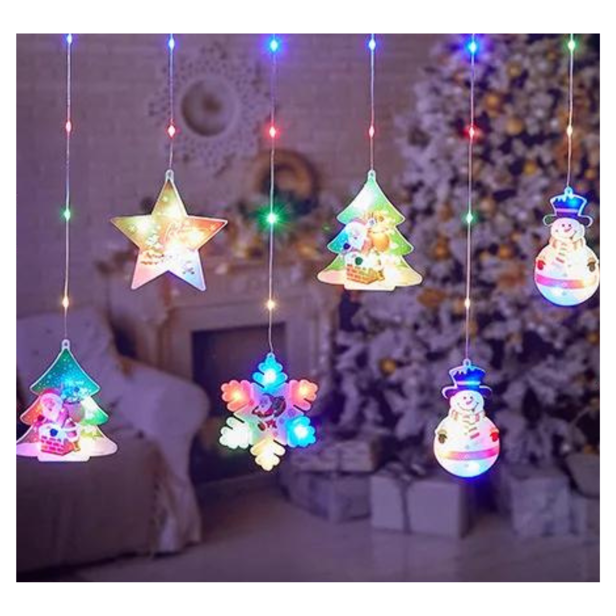 Guirnalda Cortina LED — 6 Figuras Navideñas (Bajo consumo)