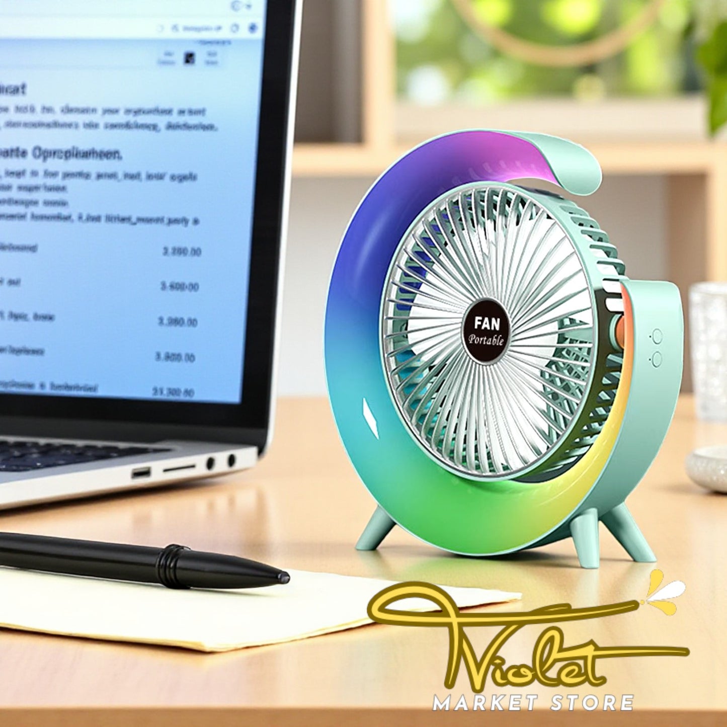 🌬️ Ventilador de Escritorio LED 3 Velocidades – Silencioso y Compacto