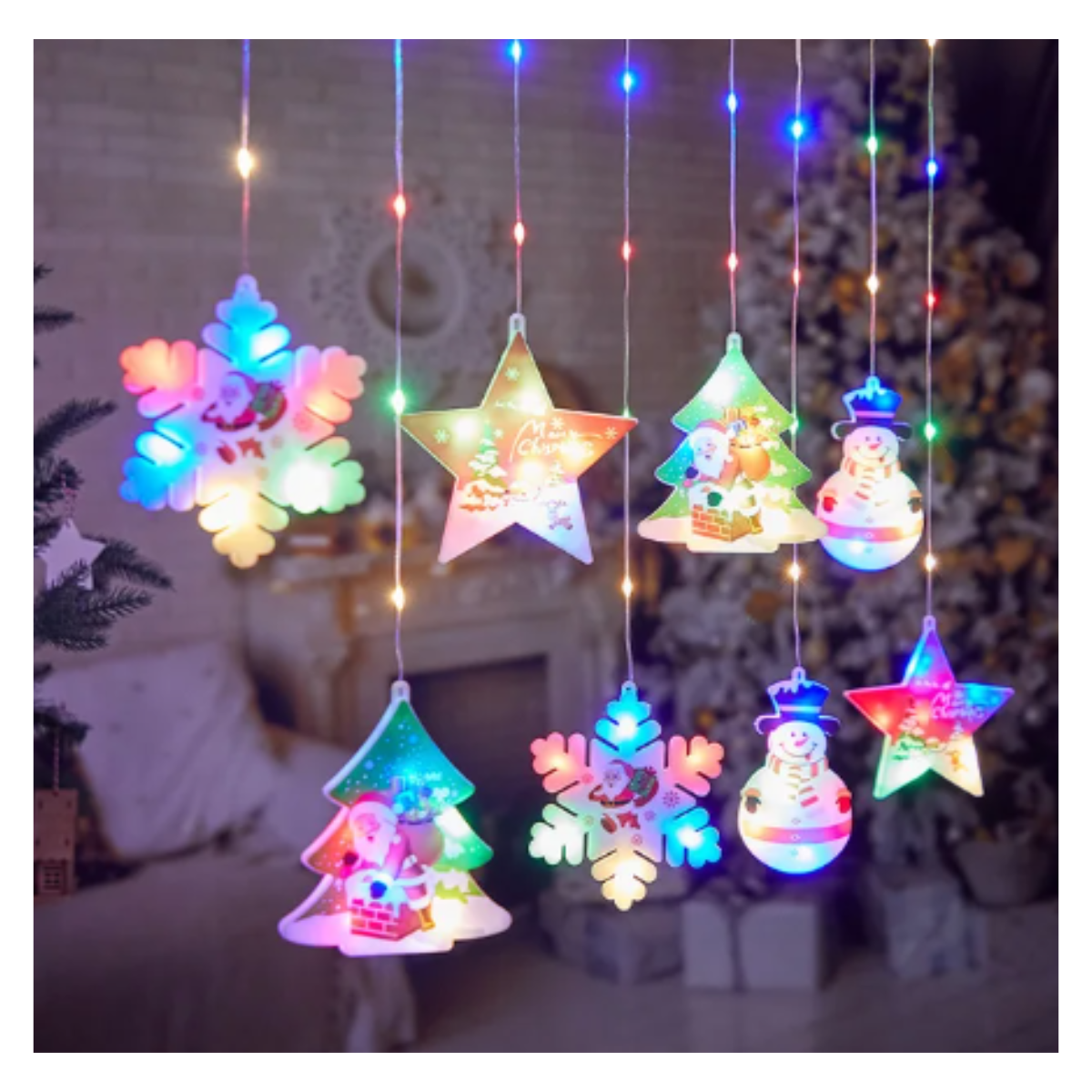 Guirnalda Cortina LED — 6 Figuras Navideñas (Bajo consumo)