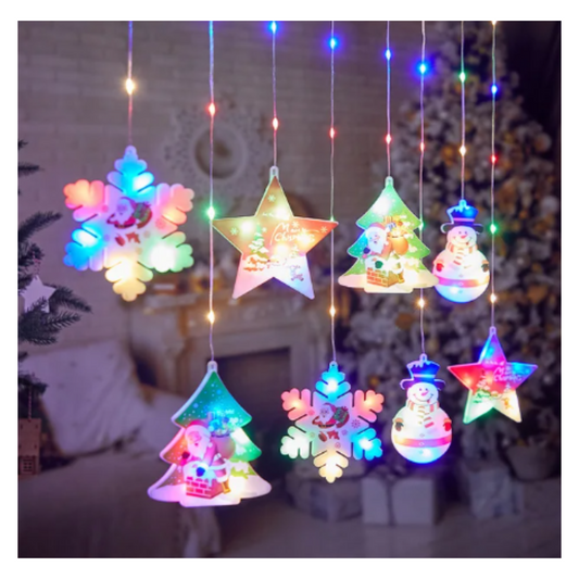 Guirnalda Cortina LED — 6 Figuras Navideñas (Bajo consumo)