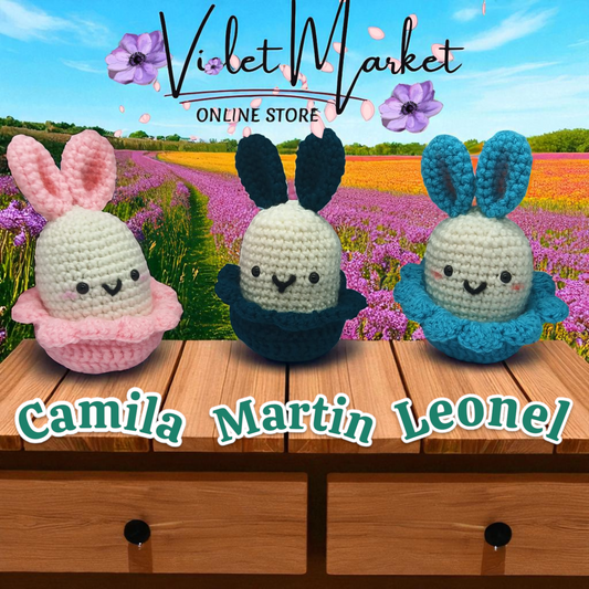 🐣🌸Camila, Martin y Leonel- Los Conejos florales de crochet 🐣🌸