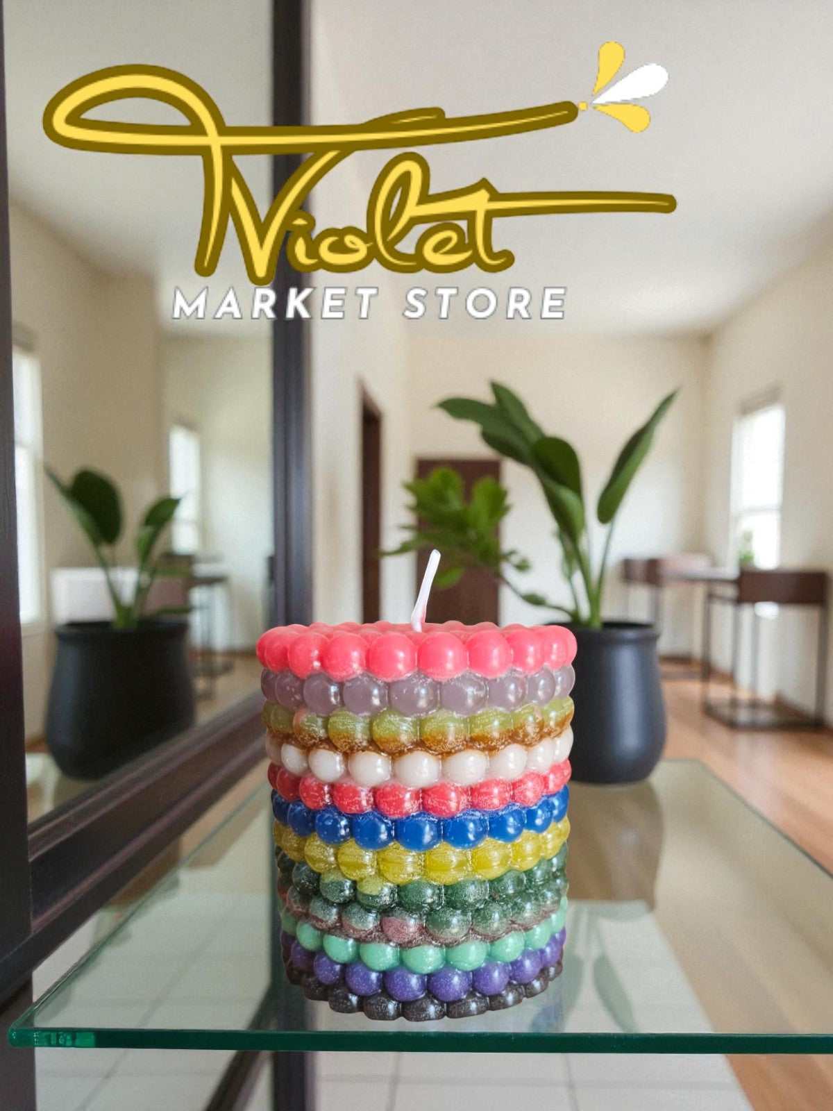 Vela Multicolor de Perlas – 100% Cera de Soja Artesanal